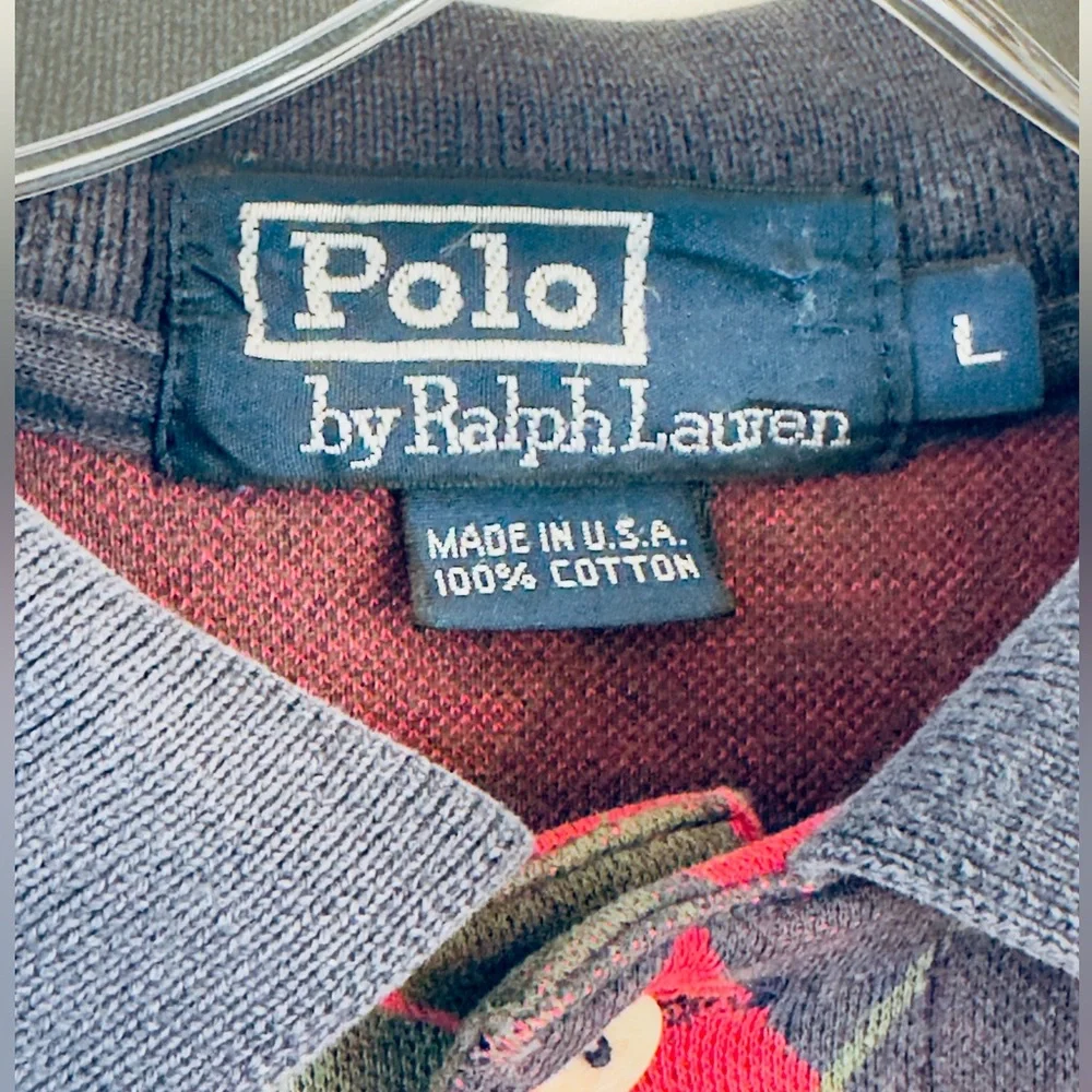 Classic Vintage Ralph‎ Lauren Red and Green Argyle Polo Shirt USA Large